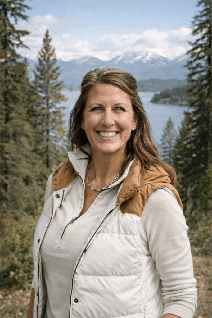 Portrait of Kelli Collins, director at Smithwright, in a North Idaho setting reflecting her work in high-end residential construction.